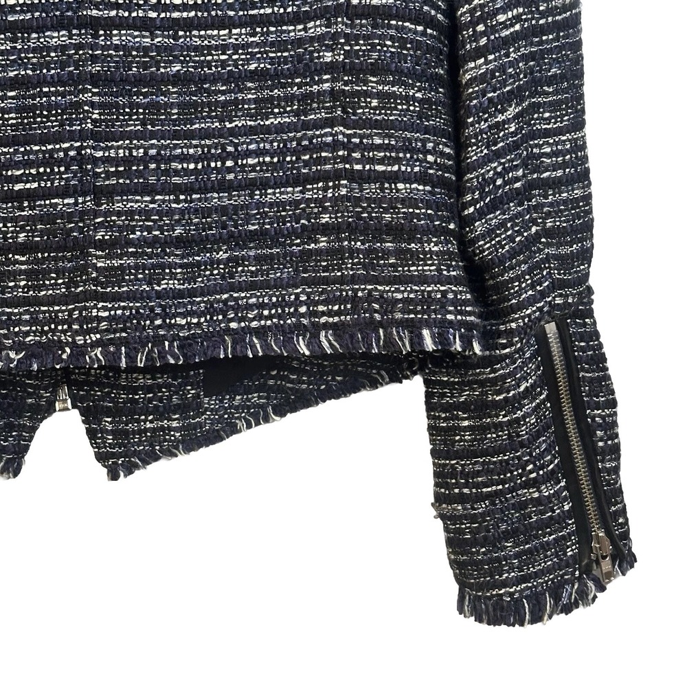 Free People Nicole Tweed Short Boho Moto Zipper Fall Jacket Black Blue Medium - Picture 5 of 8